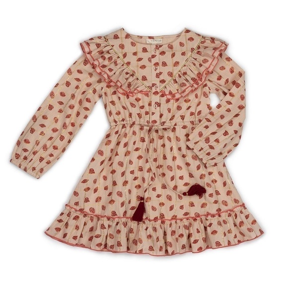 Egg New York Girl Metallic Leaf Pipa Dress Boho Tiered Tassel Detail Size 2T - Picture 1 of 8